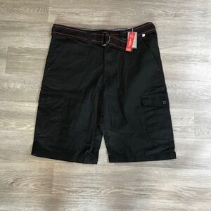 Beverly Hills Polo Club Mens Black Cargo Shorts Relaxed Fit Stretch Belted 34W
